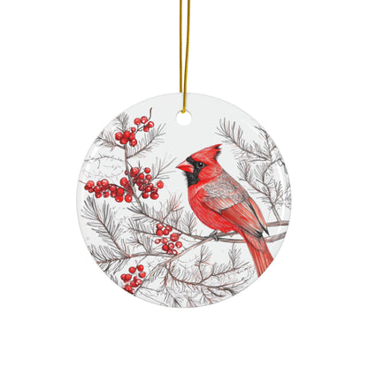 Cardinal Birds Christmas Ornament, Double-Sided Ceramic Cardinal Decoration, Winter Cardinal Holiday Ornament, Merry Christmas Keepsake