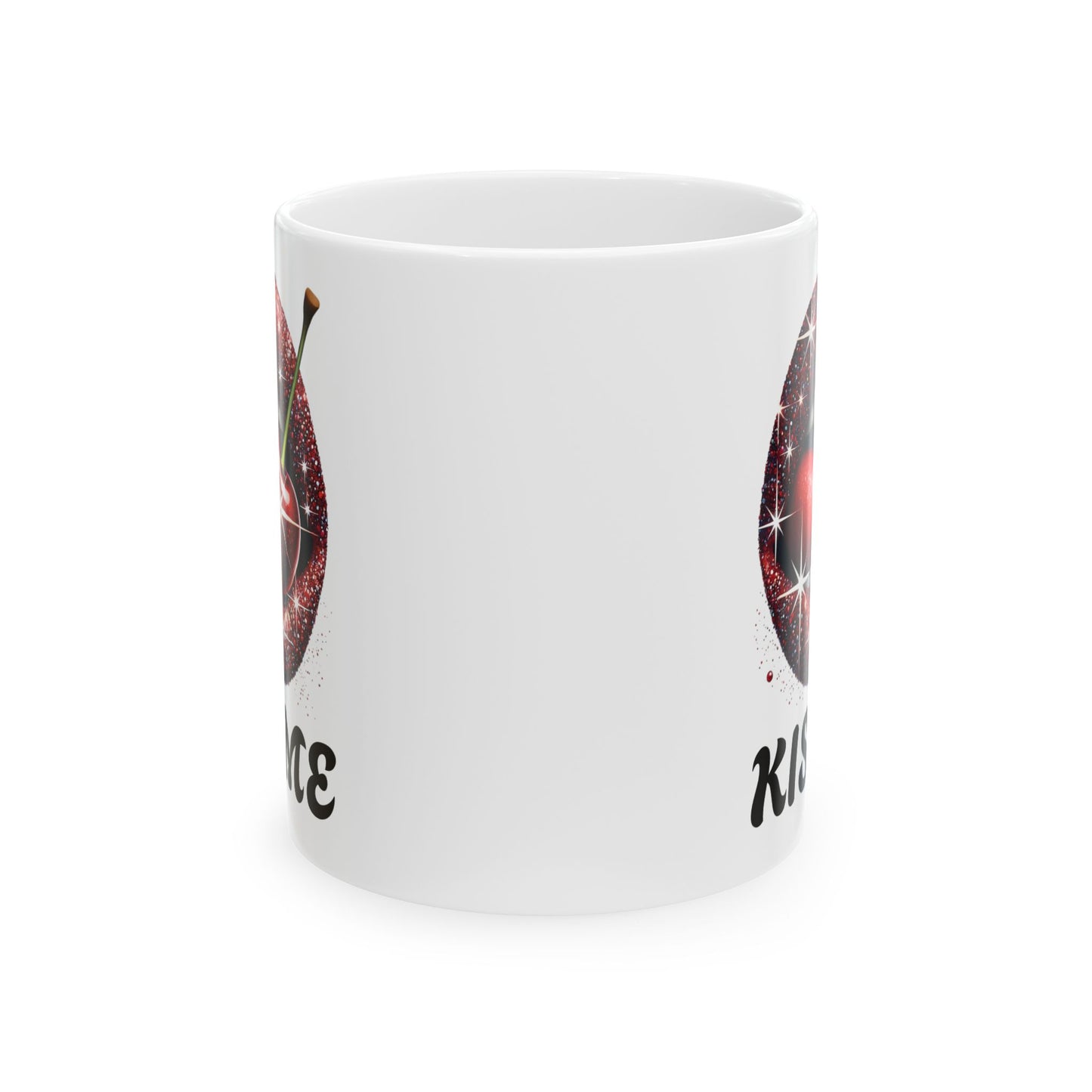 Kiss Me Coffee Mug, Cherry Lips Design Ceramic Mug, Cute Aesthetic Coffee Cup, 11oz 15oz Gift, Fun Novelty Mug