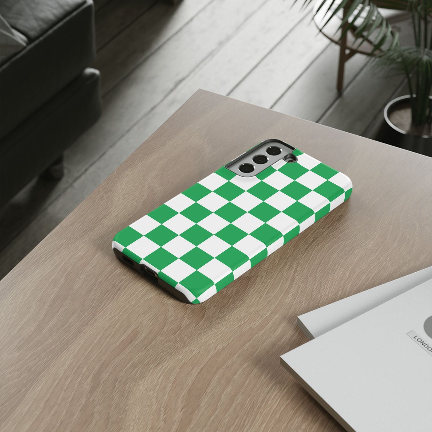 Green Checkered Phone Case, Phone Cases Samsung Galaxy S25, S25 Plus, S24, S24 Plus, S24 Ultra, S23, S22, S22 Plus, S21 Ultra, S21 FE, S20+