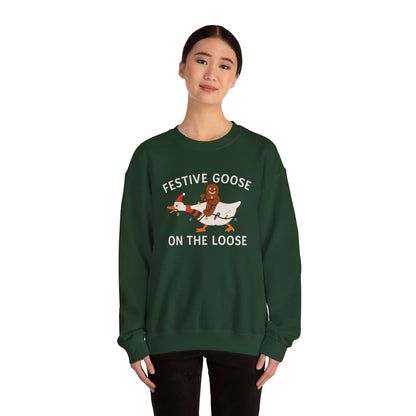 Festive Goose on the Loose Sweatshirt, Funny Christmas Gingerbread Crewneck, Holiday Lights Shirt, Cozy Winter Gift for Her and Him