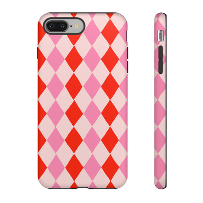 Tough Cases with Red Pink Diamonds, Retro Checkerboard iPhone Case And Samsung Case, Slim Fit Phone Case, Stylish Gift