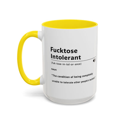 Fucktose Intolerant Definition Mug, Funny Accent Coffee Mug 11oz 15oz, Sarcastic Adult Humor Mug, Gag Gift for Friends