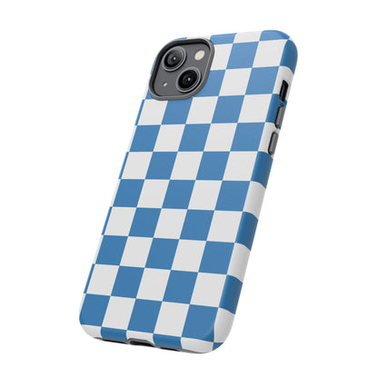 Checkered Phone Case, iPhone 17 Pro, 17, 16, 15, 14, 13, 12, 11, X, XR, XS MAX, Smartphone Cover, Blue and White Mobile Protector