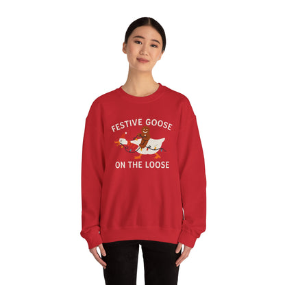 Festive Goose on the Loose Sweatshirt, Funny Christmas Gingerbread Crewneck, Holiday Lights Shirt, Cozy Winter Gift for Her and Him