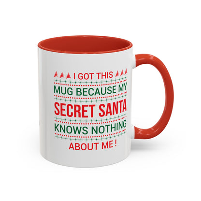 Personalized Secret Santa Accent Coffee Mug, Holiday Gift, Funny Christmas Mug, Unique Office Secret Santa Gift, Custom Drinkware