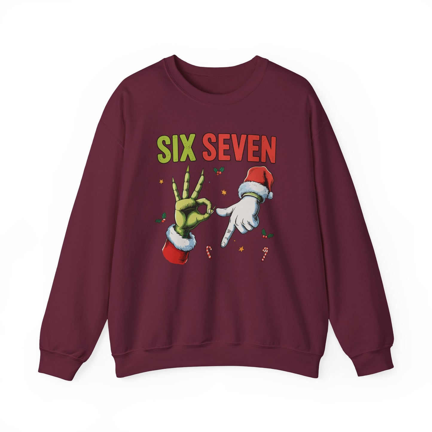 Funny Six Seven Christmas Sweatshirt | Santa Hands Holiday Crewneck | Cozy Pink Christmas Sweater for Men Women | Festive Holiday Gift