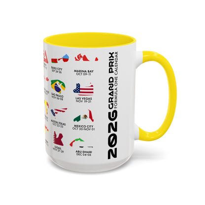 2026 Grand Prix Calendar Mug, Formula 1 Accent Coffee Mug, F1 Circuit Icons Cup, Motorsport Fan Gift, Racing Calendar Ceramic Mug