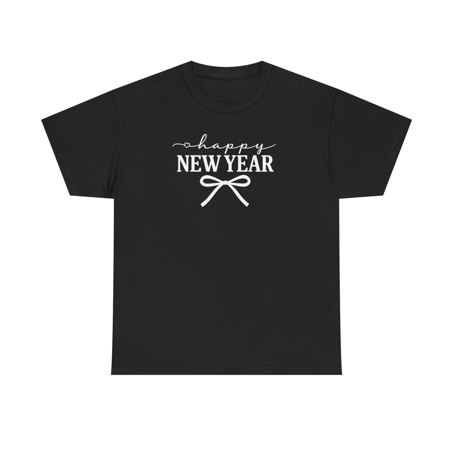 Happy New Year Bow T-Shirt, Minimalist New Year Typography Tee, Holiday Graphic Shirt, New Year's Eve Outfit, Casual Festive Top