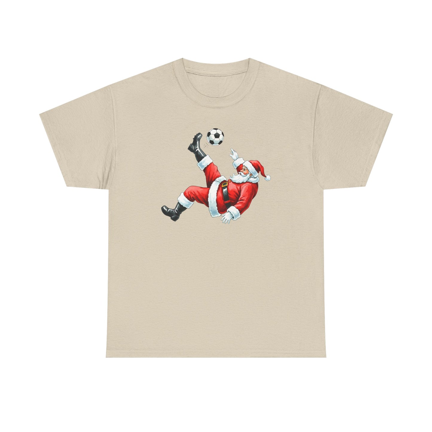 Santa Soccer Heavy Cotton Tee, Fun Holiday Shirt, Christmas Party, Gift for Him/Her, Festive Clothing, Casual Wear, Gift for her