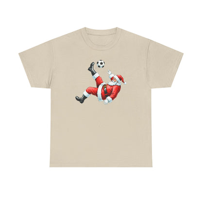 Santa Soccer Heavy Cotton Tee, Fun Holiday Shirt, Christmas Party, Gift for Him/Her, Festive Clothing, Casual Wear, Gift for her