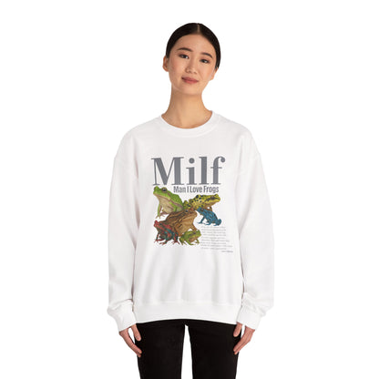 Man I Love Frogs Sweatshirt, Vintage Style Meme Frog Sweater, Funny Gen Z ''MILF'' Frog Crewneck, Inappropriate Gag Gift, Cozy Pullover
