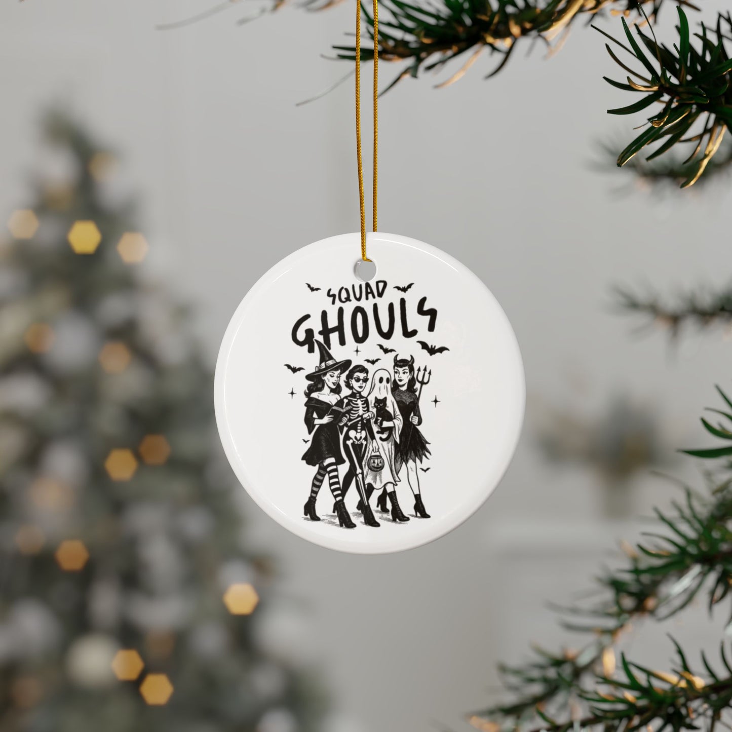 Personalized Squad Ghouls Halloween Ornaments, Double Sided Ceramic Ornament, Fall Decor, Halloween Gifts, Party Favors