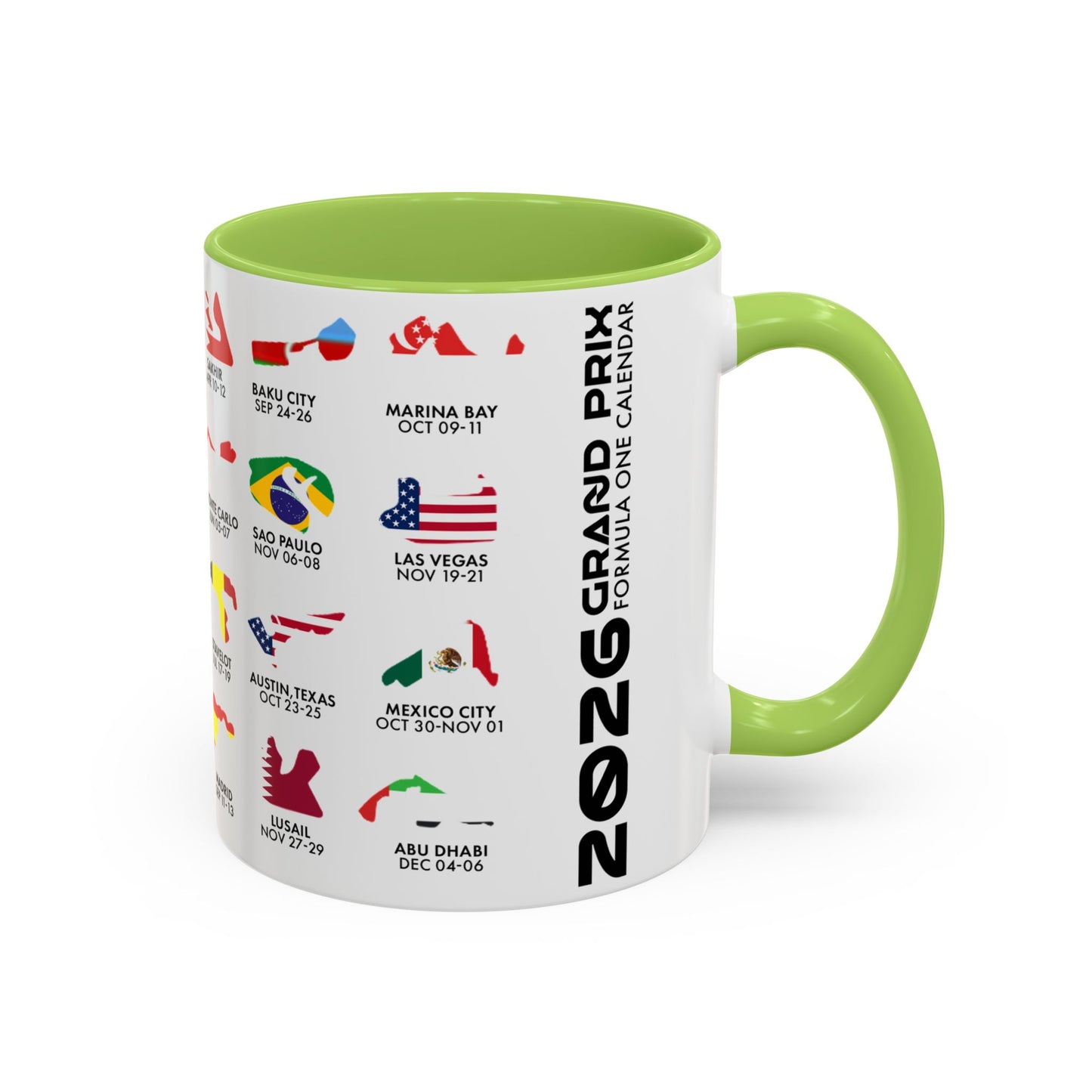 2026 Grand Prix Calendar Mug, Formula 1 Accent Coffee Mug, F1 Circuit Icons Cup, Motorsport Fan Gift, Racing Calendar Ceramic Mug