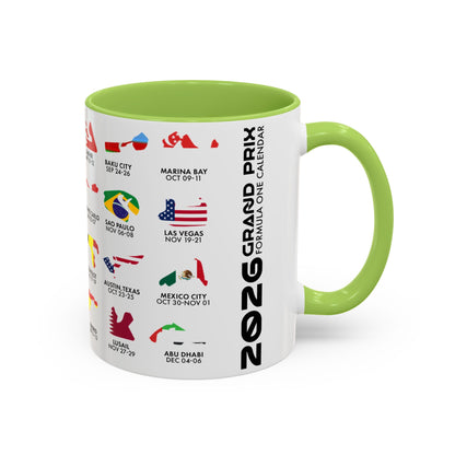 2026 Grand Prix Calendar Mug, Formula 1 Accent Coffee Mug, F1 Circuit Icons Cup, Motorsport Fan Gift, Racing Calendar Ceramic Mug