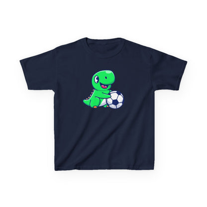 Green Dinosaur Playing Soccer Kids T-Shirt, Cute Dino Soccer Shirt for Boys Girls, Fun Youth Sports Graphic Tee, Football Lover