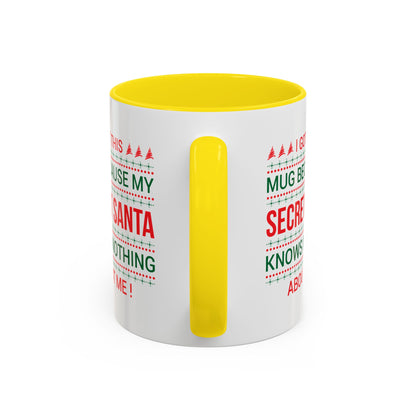 Personalized Secret Santa Accent Coffee Mug, Holiday Gift, Funny Christmas Mug, Unique Office Secret Santa Gift, Custom Drinkware