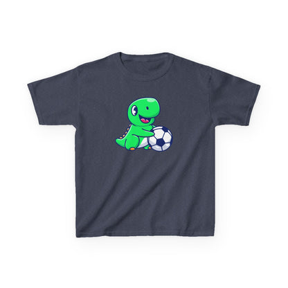 Green Dinosaur Playing Soccer Kids T-Shirt, Cute Dino Soccer Shirt for Boys Girls, Fun Youth Sports Graphic Tee, Football Lover