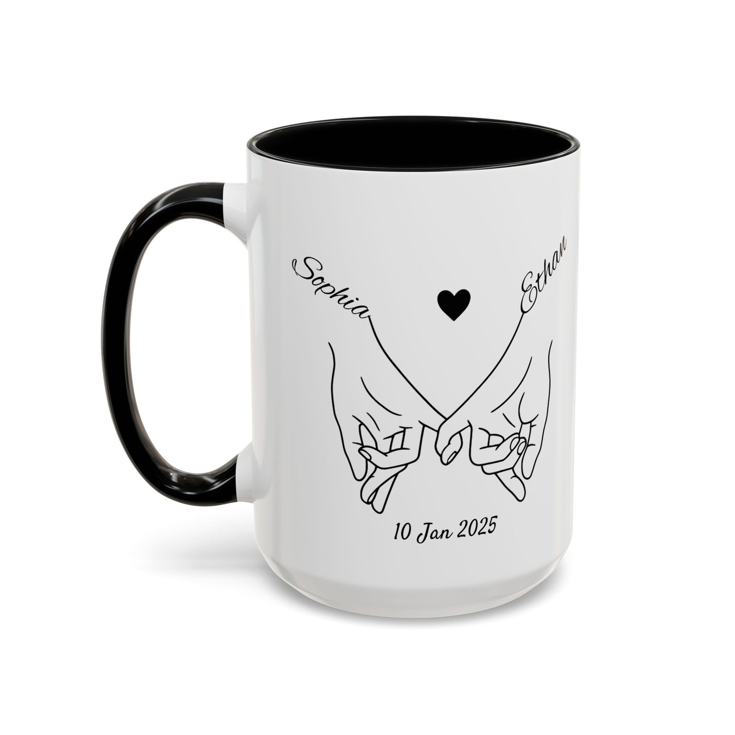 Holding Hands Couple Mug | Personalized Names & Date Coffee Cup | Custom Line Art Love Mug | Valentine Anniversary Gift for Couples