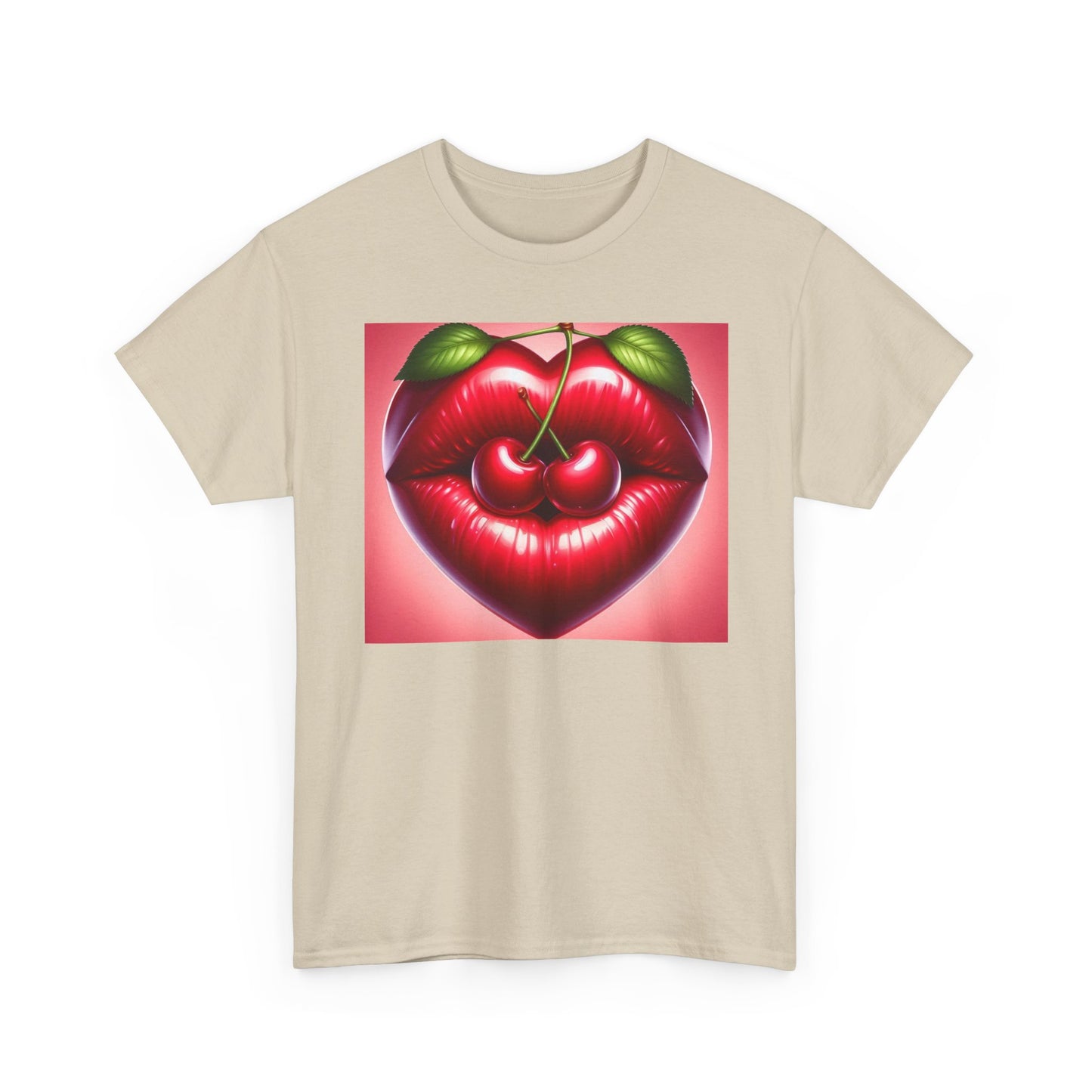Cherry Lips Heart Graphic Tee, Retro Pop Art T-Shirt, Cute Aesthetic Cotton Shirt, Vintage Style Unisex Tee, Fun Statement Top