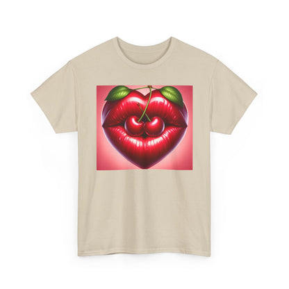 Cherry Lips Heart Graphic Tee, Retro Pop Art T-Shirt, Cute Aesthetic Cotton Shirt, Vintage Style Unisex Tee, Fun Statement Top