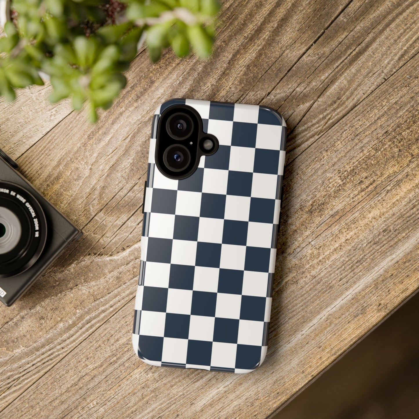 Navy Checkerboard Phone Case, iPhone 17 Pro, 17, 16, 15, 14, 13, 12, 11, X, XR, XS MAX, Tough Case for iPhone