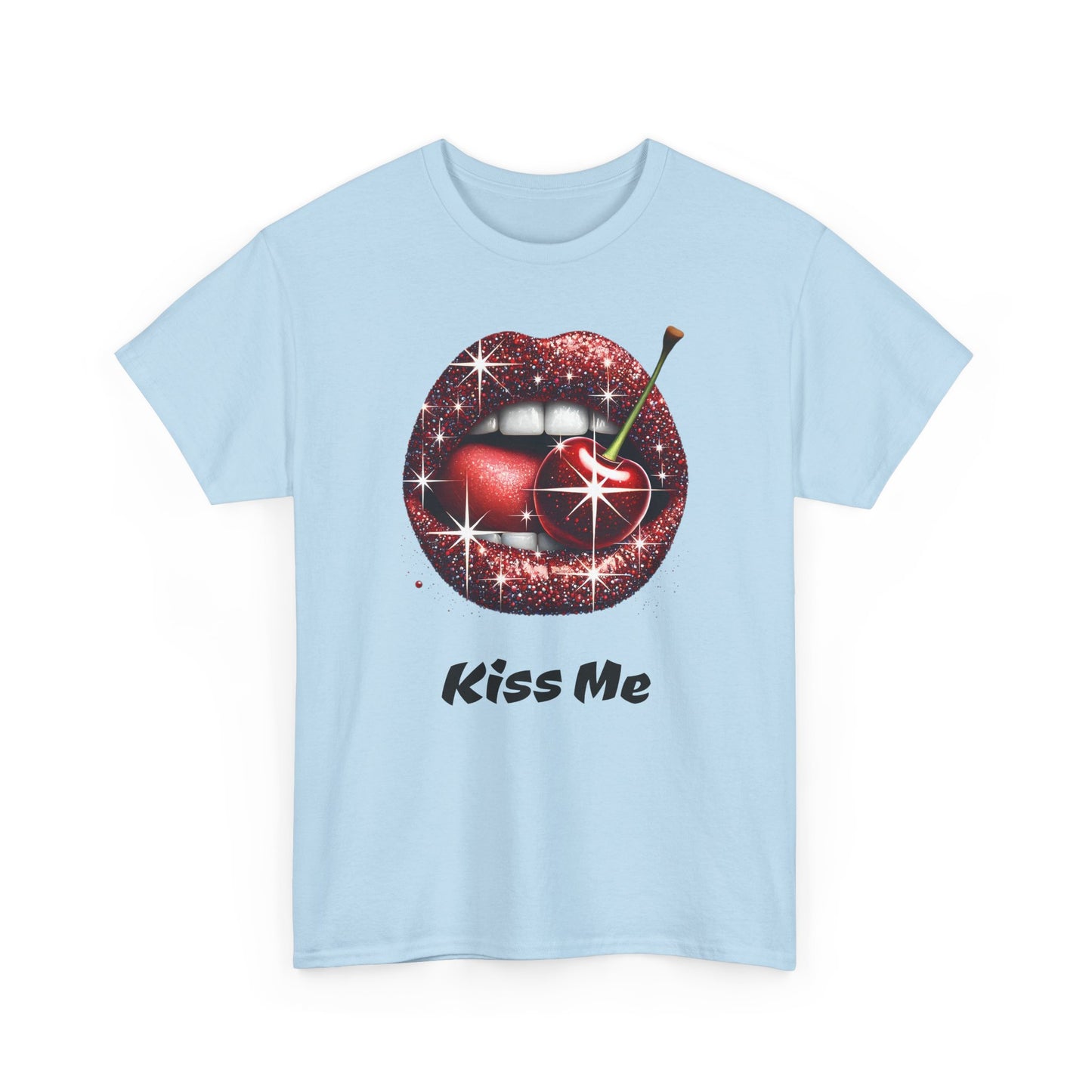 Glitter Lips Cherry Kiss Me Tee, Retro Pinup Graphic Shirt, Flirty Pop Art T-Shirt, Vintage Style Cotton Tee