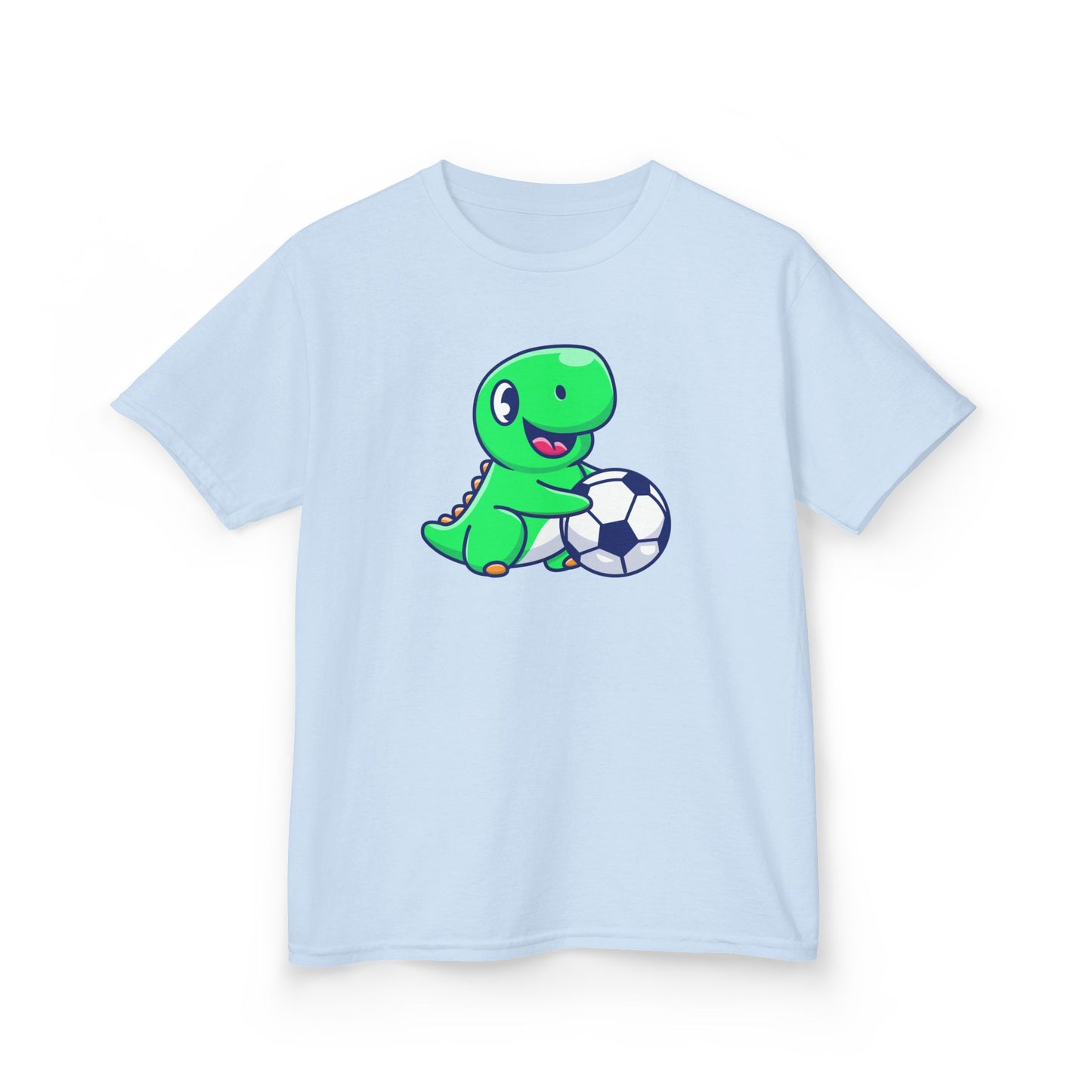 Green Dinosaur Playing Soccer Kids T-Shirt, Cute Dino Soccer Shirt for Boys Girls, Fun Youth Sports Graphic Tee, Football Lover