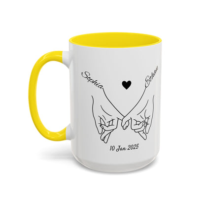 Holding Hands Couple Mug | Personalized Names & Date Coffee Cup | Custom Line Art Love Mug | Valentine Anniversary Gift for Couples