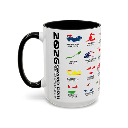 2026 Grand Prix Calendar Mug, Formula 1 Accent Coffee Mug, F1 Circuit Icons Cup, Motorsport Fan Gift, Racing Calendar Ceramic Mug