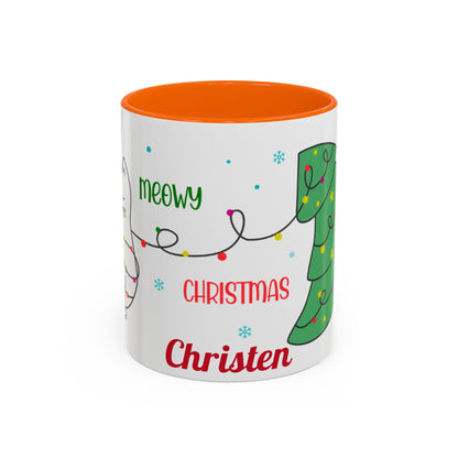 Personalized Meowy Christmas Accent Mug, Funny Holiday Coffee Cup, Cat Lover Gift, Festive Drinkware, Christmas Decor, Personalized Mug