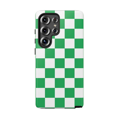 Green Checkered Phone Case, Phone Cases Samsung Galaxy S25, S25 Plus, S24, S24 Plus, S24 Ultra, S23, S22, S22 Plus, S21 Ultra, S21 FE, S20+