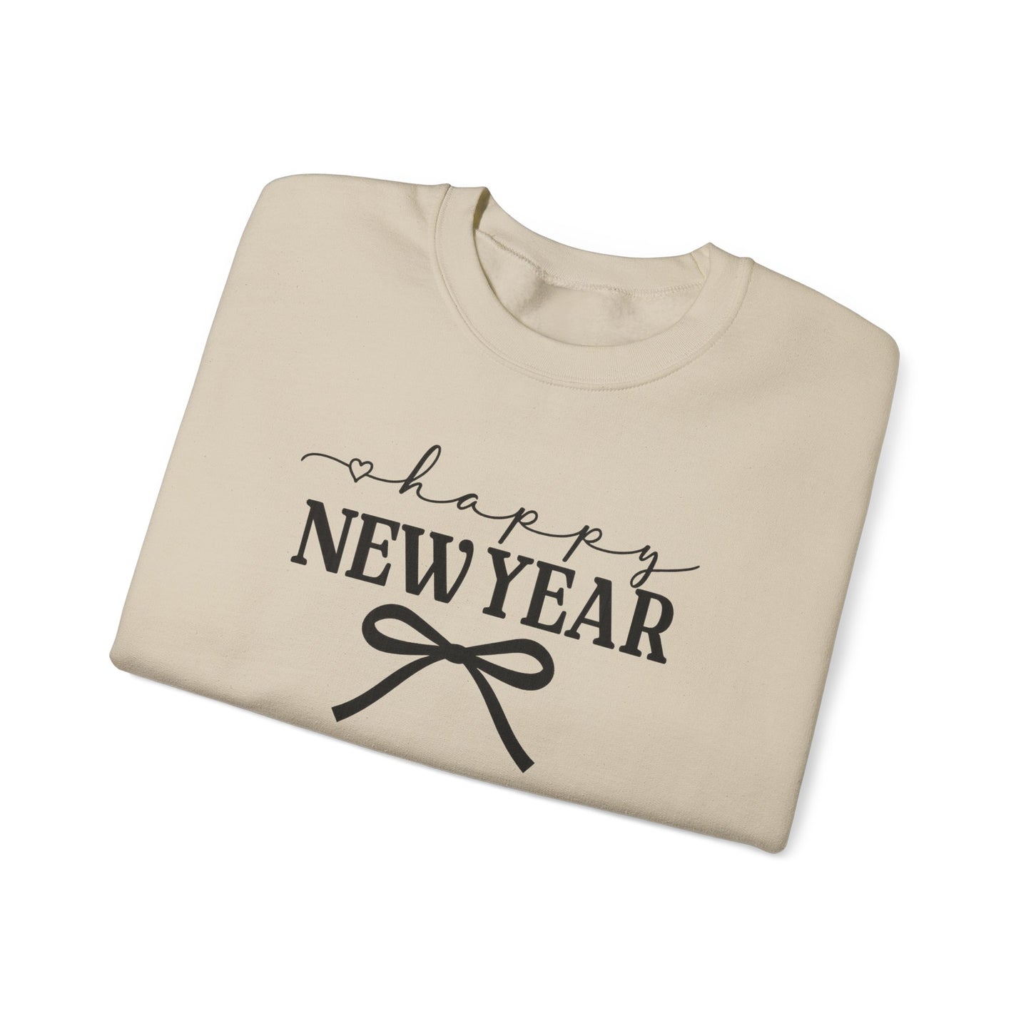Happy New Year Sweatshirt | Cozy Holiday Crewneck | Script Bow Graphic Sweater | New Year Party Sweatshirt | Winter Gift