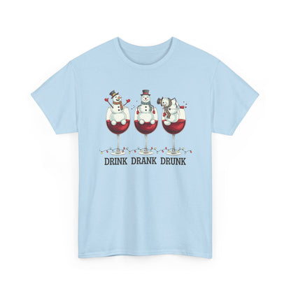 Drink Drank Drunk Christmas Shirt | Funny Holiday Wine Shirt | Snowman Christmas Tee | Drinking Humor Gift for Friends