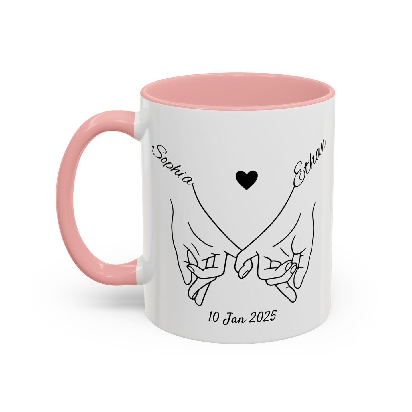 Holding Hands Couple Mug | Personalized Names & Date Coffee Cup | Custom Line Art Love Mug | Valentine Anniversary Gift for Couples