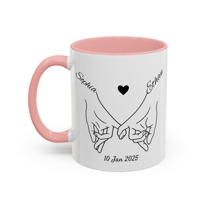 Holding Hands Couple Mug | Personalized Names & Date Coffee Cup | Custom Line Art Love Mug | Valentine Anniversary Gift for Couples