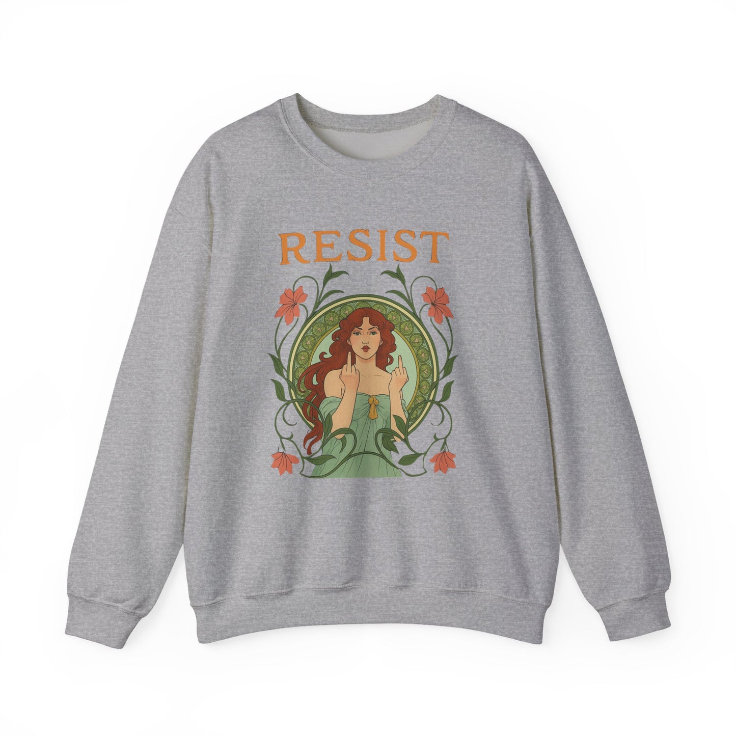 Resist Art Nouveau Woman Sweatshirt, Feminist Vintage Crewneck, Floral Botanical Activist Pullover, Empowerment Gift, Cozy Fall Layer