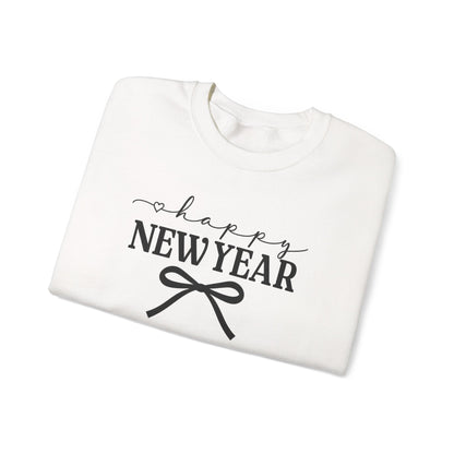 Happy New Year Sweatshirt | Cozy Holiday Crewneck | Script Bow Graphic Sweater | New Year Party Sweatshirt | Winter Gift