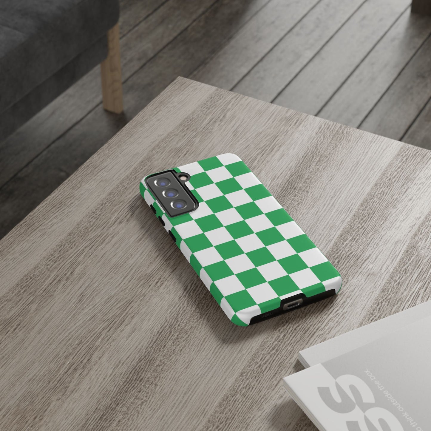 Green Checkered Phone Case, Phone Cases Samsung Galaxy S25, S25 Plus, S24, S24 Plus, S24 Ultra, S23, S22, S22 Plus, S21 Ultra, S21 FE, S20+