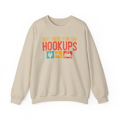 Just Here For The Hookups Sweatshirt | RV Camper Camping Pullover | Towing Camperplug Crewneck | RV Life Apparel