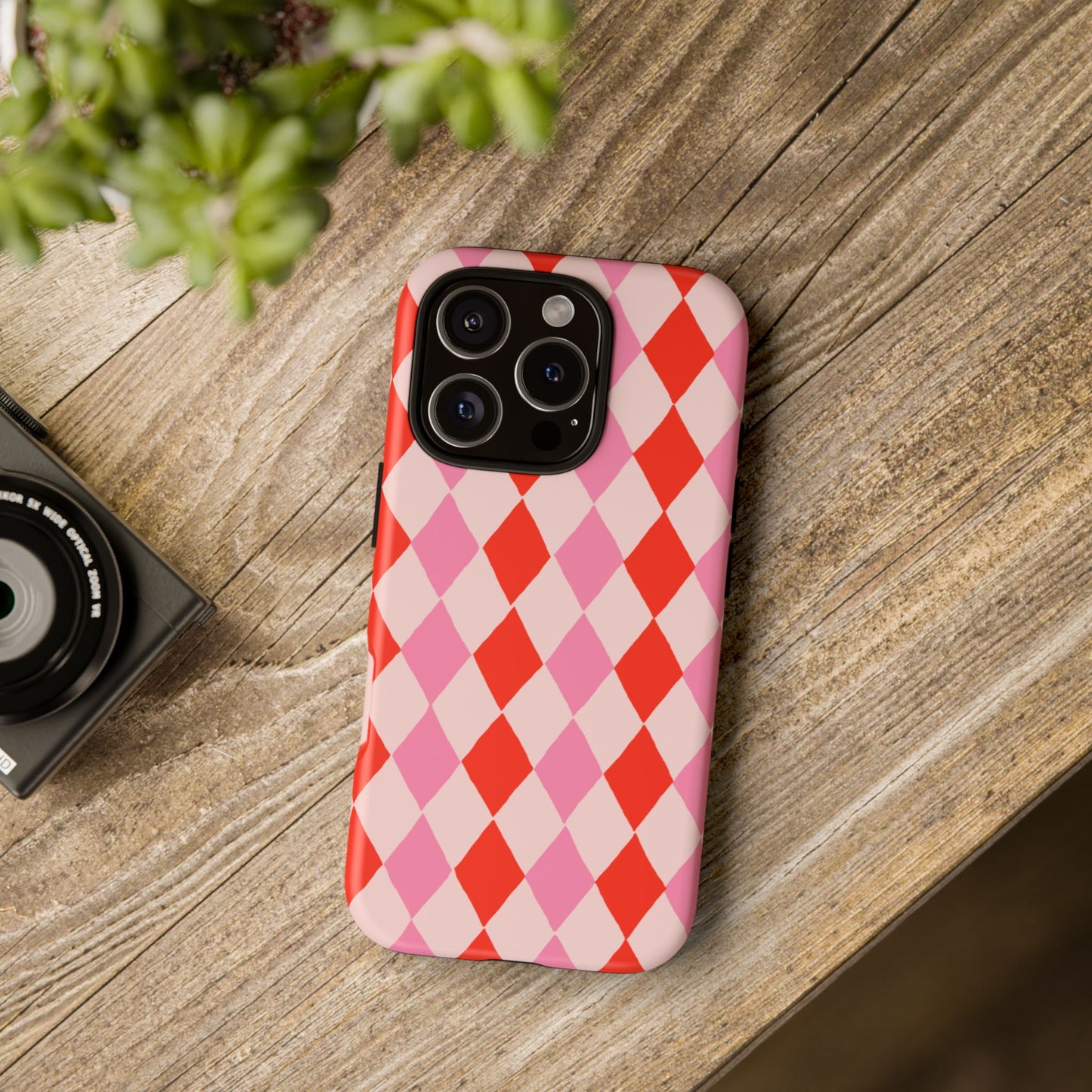 Tough Cases with Red Pink Diamonds, Retro Checkerboard iPhone Case And Samsung Case, Slim Fit Phone Case, Stylish Gift