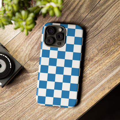 Checkered Phone Case, iPhone 17 Pro, 17, 16, 15, 14, 13, 12, 11, X, XR, XS MAX, Smartphone Cover, Blue and White Mobile Protector