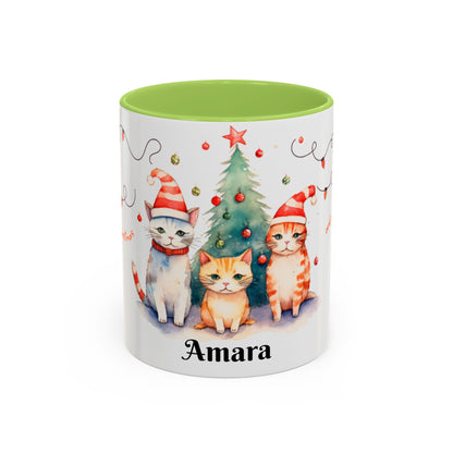 Personalized Festive Cat Accent Coffee Mug, Holiday, Christmas, Unique Gift, Home Decor, Cute Cat Lovers, Christmas Day Gift