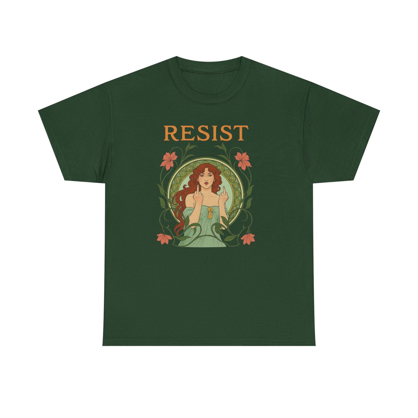 Resist Art Nouveau Woman Tee, Feminist Vintage Shirt, Botanical Activist T-Shirt, Retro Feminism Gift, Empowerment Top, Mucha Anti Trump