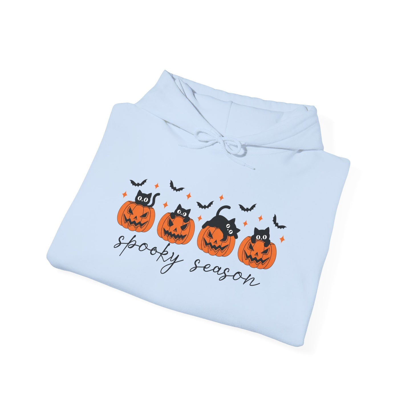 Spooky Season Hoodie, Unisex Halloween Sweatshirt Hoodie, Cozy Fall Apparel, Bat and Pumpkin Design, Perfect for Autumn Celebrations