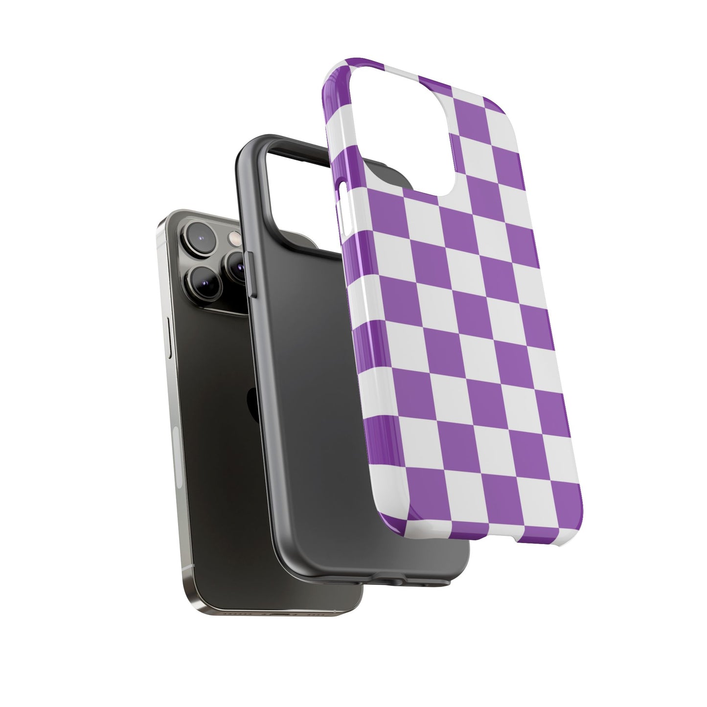 Purple Checkered Phone Case,  iPhone 17 Pro, 17, 16, 15, 14, 13, 12, 11, X, XR, XS MAX, Trendy Gift for Friends, Accessory for Occasions