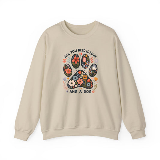 Floral Paw Print All You Need Is Love and a Dog Sweatshirt | Dog Lover Sweatshirt | Pet Memorial Sweatshirt