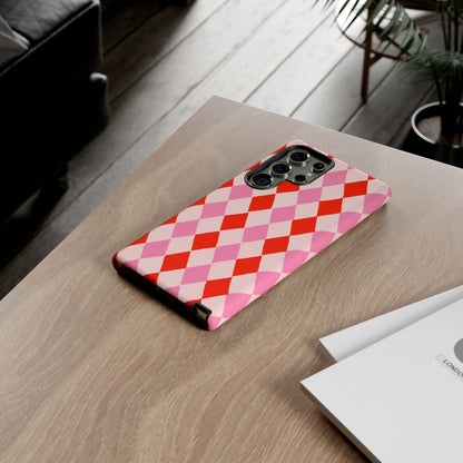 Tough Cases with Red Pink Diamonds, Retro Checkerboard iPhone Case And Samsung Case, Slim Fit Phone Case, Stylish Gift