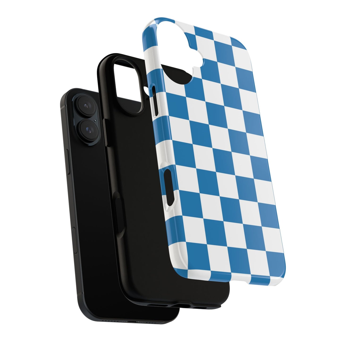 Checkered Phone Case, iPhone 17 Pro, 17, 16, 15, 14, 13, 12, 11, X, XR, XS MAX, Smartphone Cover, Blue and White Mobile Protector