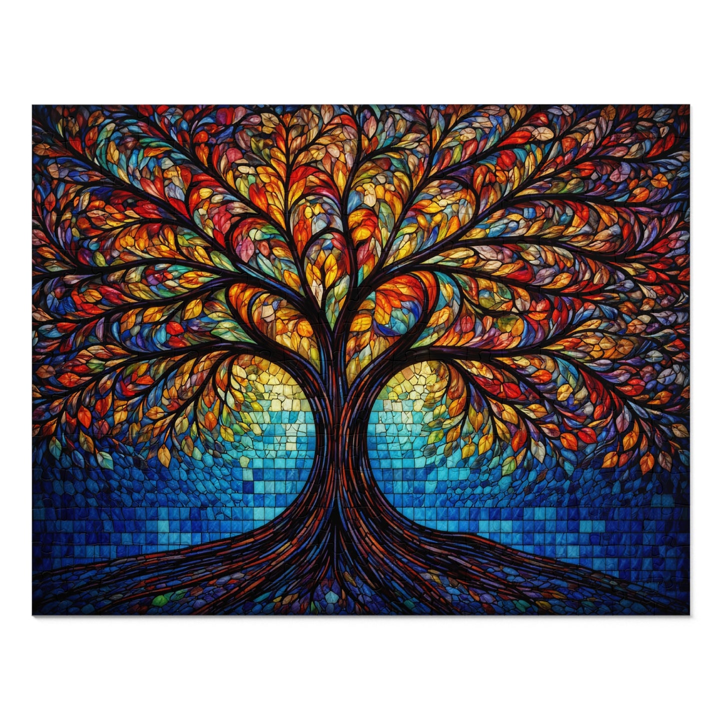 Tree of Life Jigsaw Puzzle, Colorful Stained Glass Mosaic Puzzle with Tin, Adult Puzzle Gift, Art Jigsaw