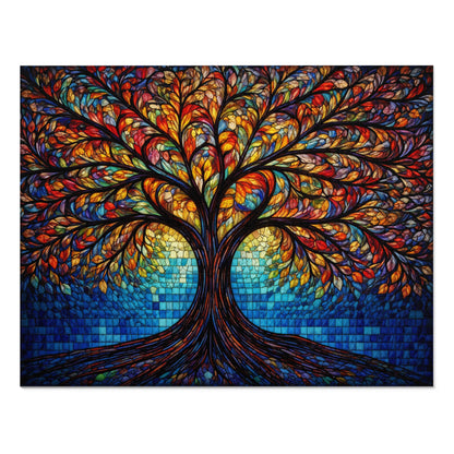 Tree of Life Jigsaw Puzzle, Colorful Stained Glass Mosaic Puzzle with Tin, Adult Puzzle Gift, Art Jigsaw